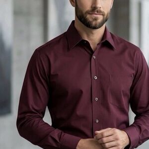 Donna Karan Signature Men 16.5 34/35 Wine Button-Up Collared Dress Shirt Vintage